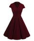 Vintage Short Sleeve Elegant Collar Cocktail Dress #Red